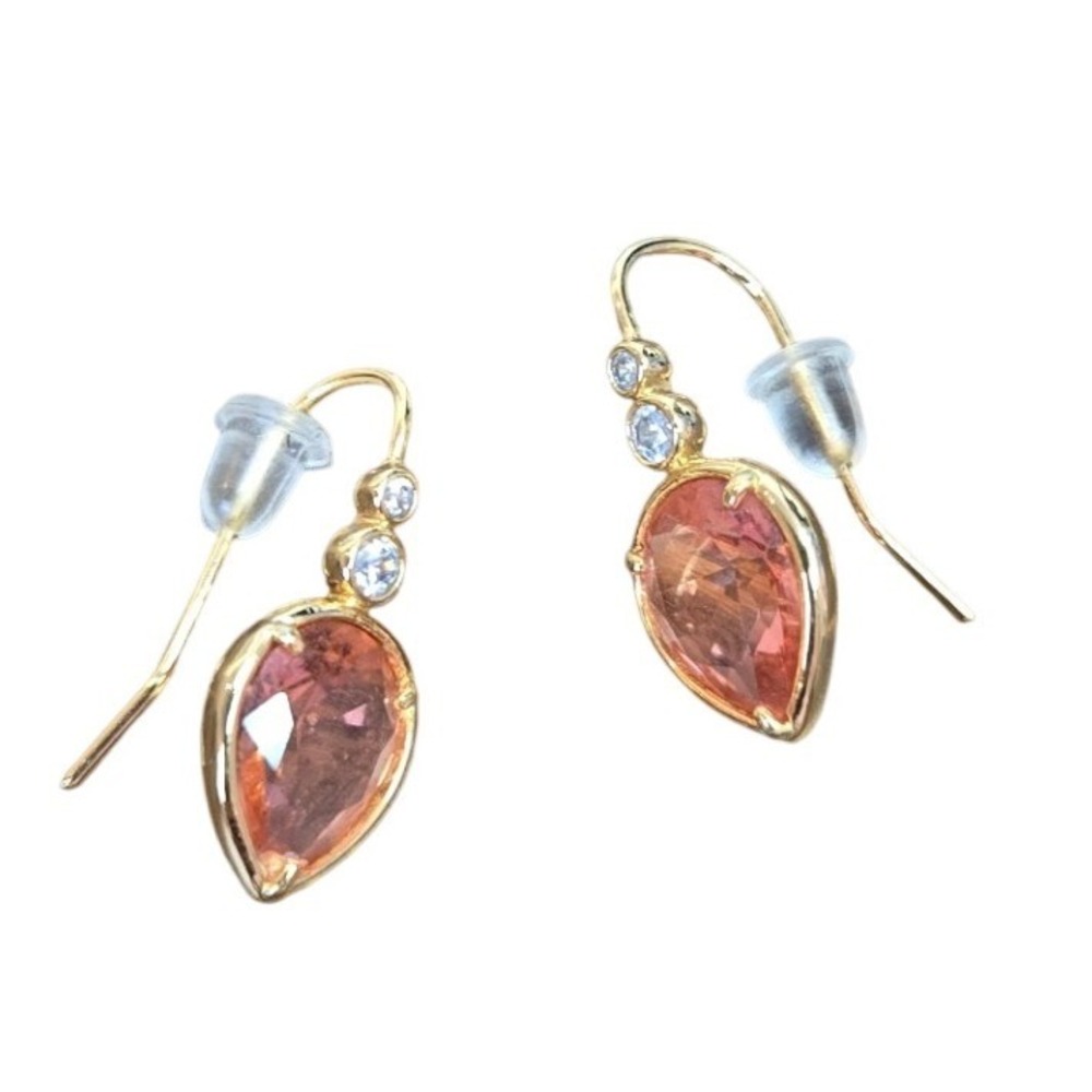 Anthropologie Earrings Gold Teardrop Gemstone Crystal Orange Dangle Minimalist